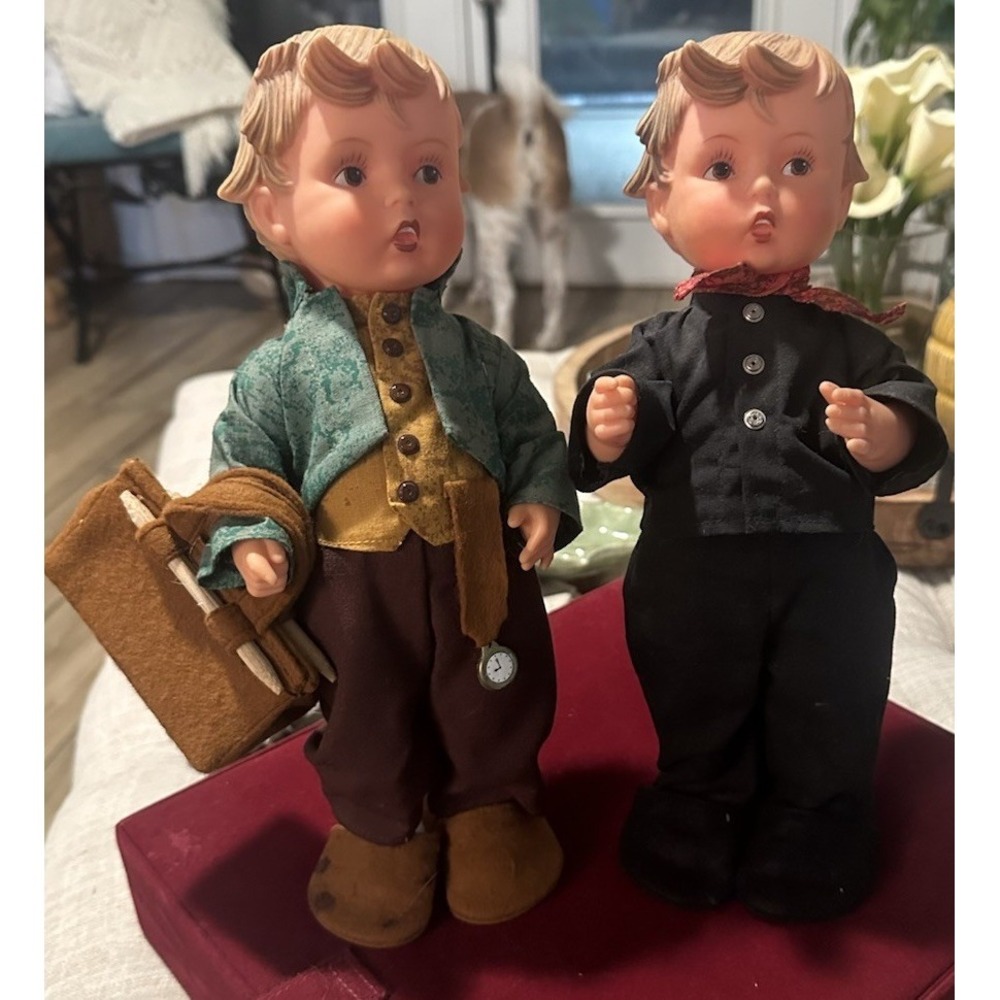 2 Vintage Goebel M.J. Hummel Germany Vinyl Rubber Boy Dolls From The 1960s